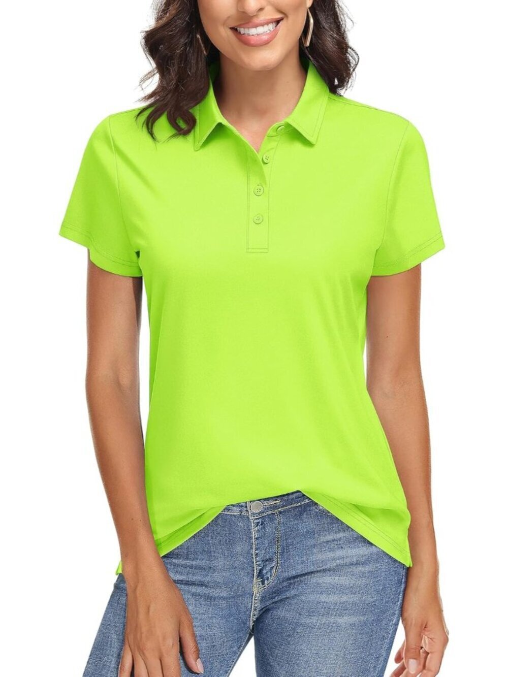 Women's 12-bright Green  Golf Polo Shirt Short Sleeve UPF 50+ Sun Protection Qui